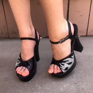 Demonia Glitter Flame Open Toed Heels